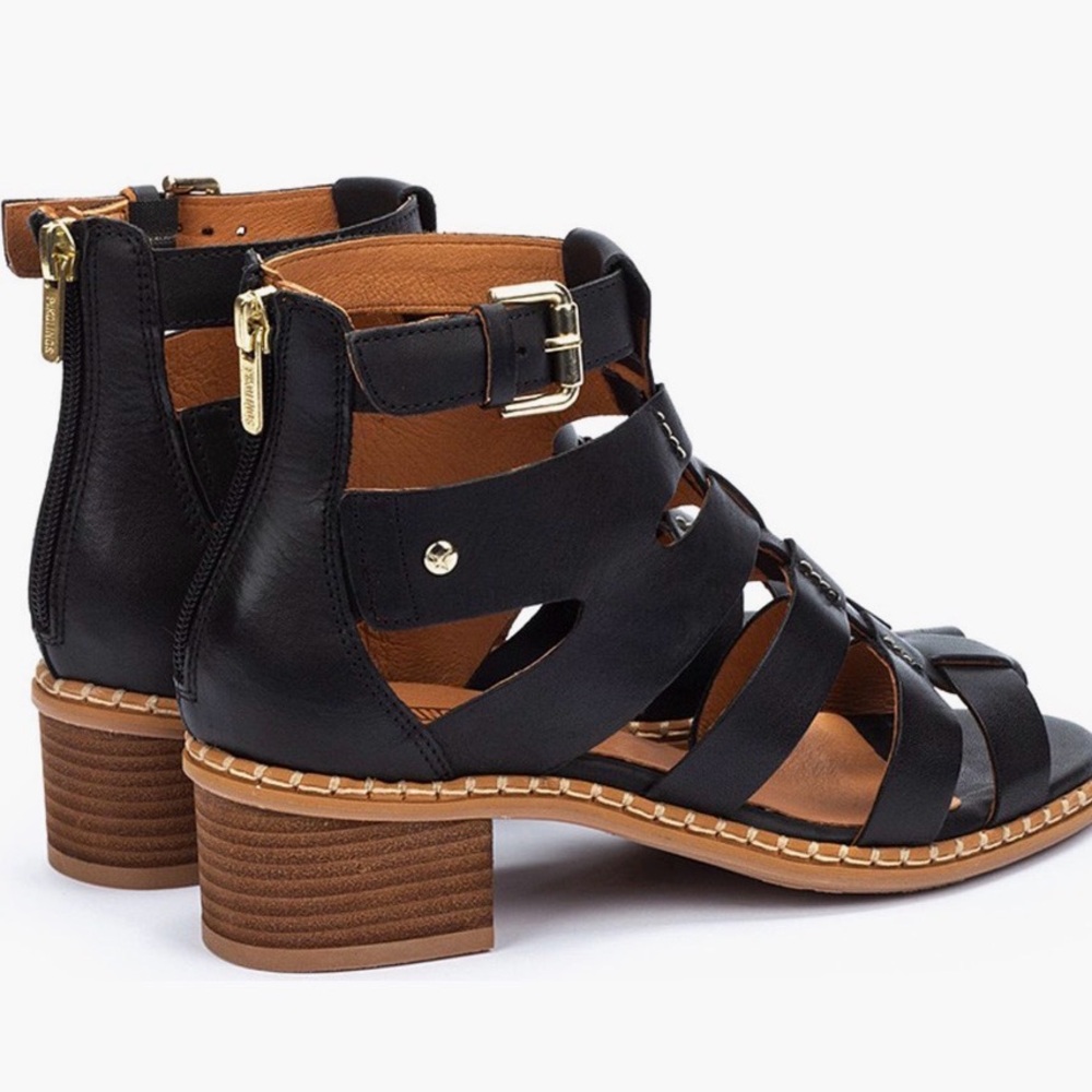 NWT Pikolinos Blanes black leather cage sandals with block heel 39 - Picture 2 of 8